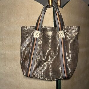 Gucci Metallic Brown Tote with Striped Handles